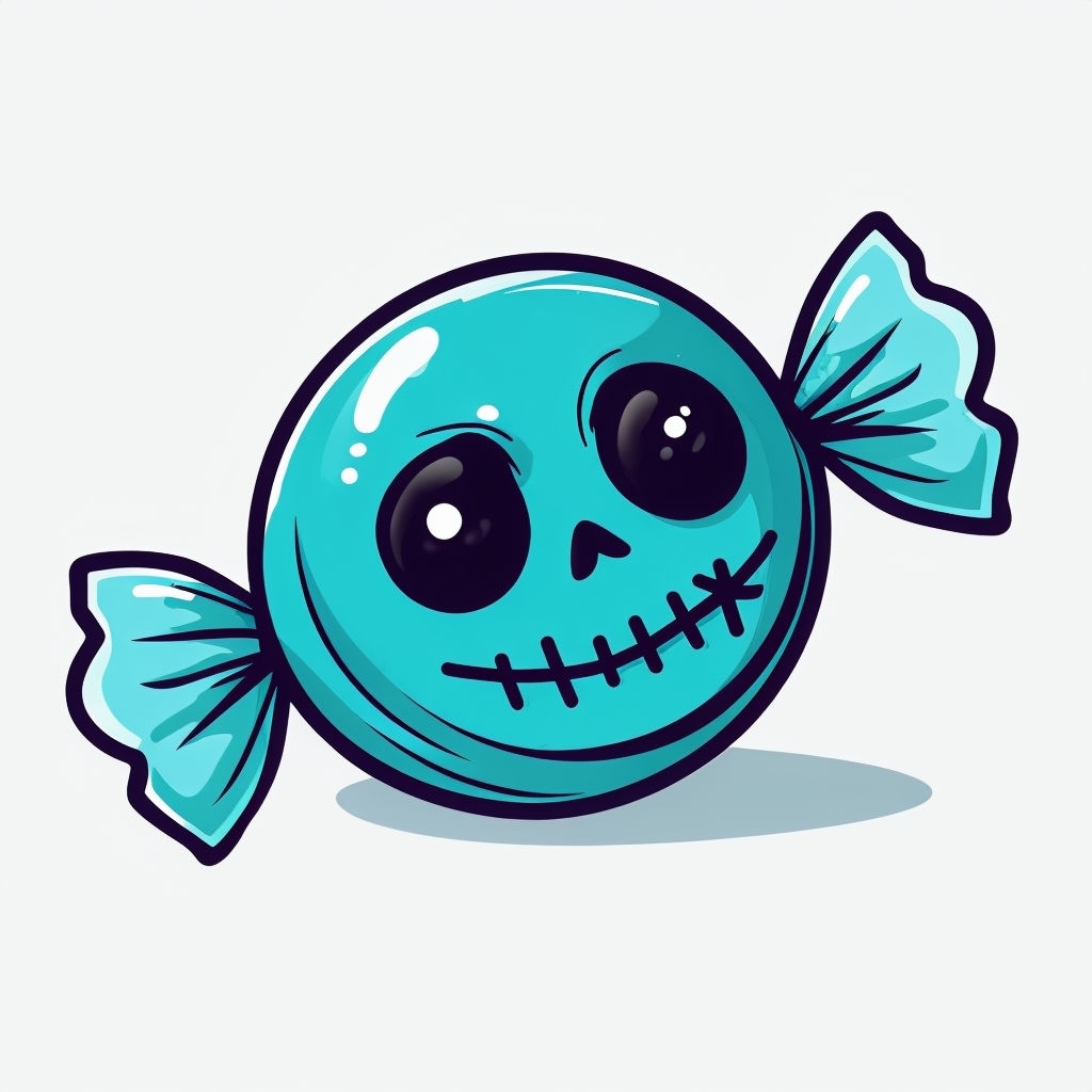 Whimsical Cartoon Candy Illustration with Skull Face Sticker