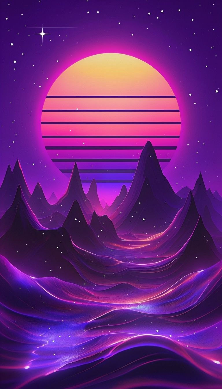 Vibrant Retro-Futuristic Alien Landscape Digital Art Mobile Wallpaper