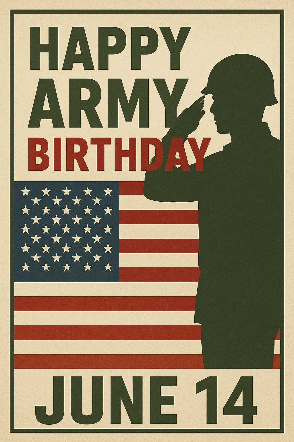 Vintage Happy Army Birthday Celebration Poster for June 14