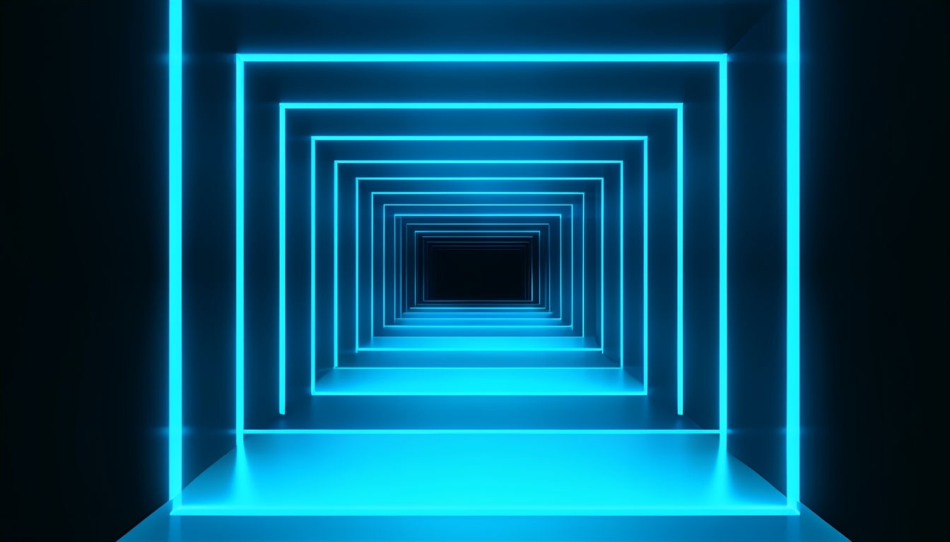 Electric Blue Geometric Tunnel Virtual Background Design