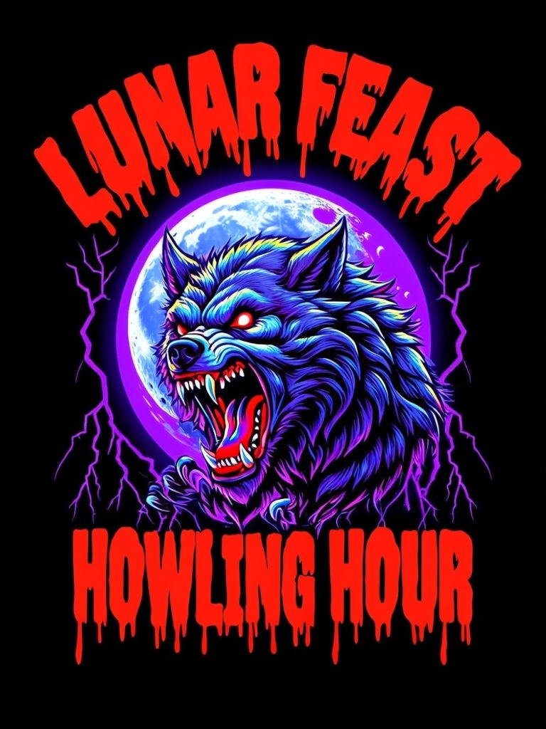 Menacing Werewolf Lunar Feast Horror T-Shirt Design