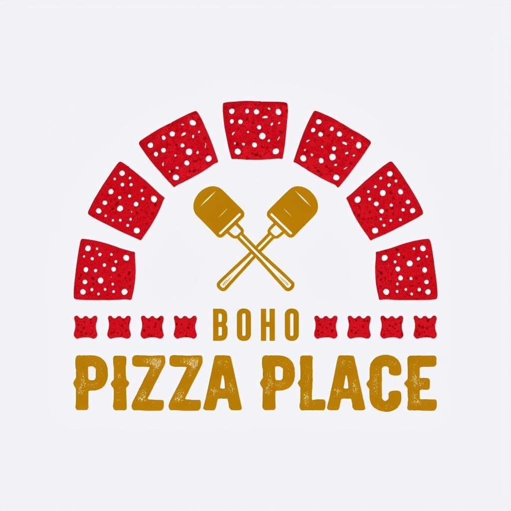 Iconic Boho Pizza Place Logo with Pepperoni Elements