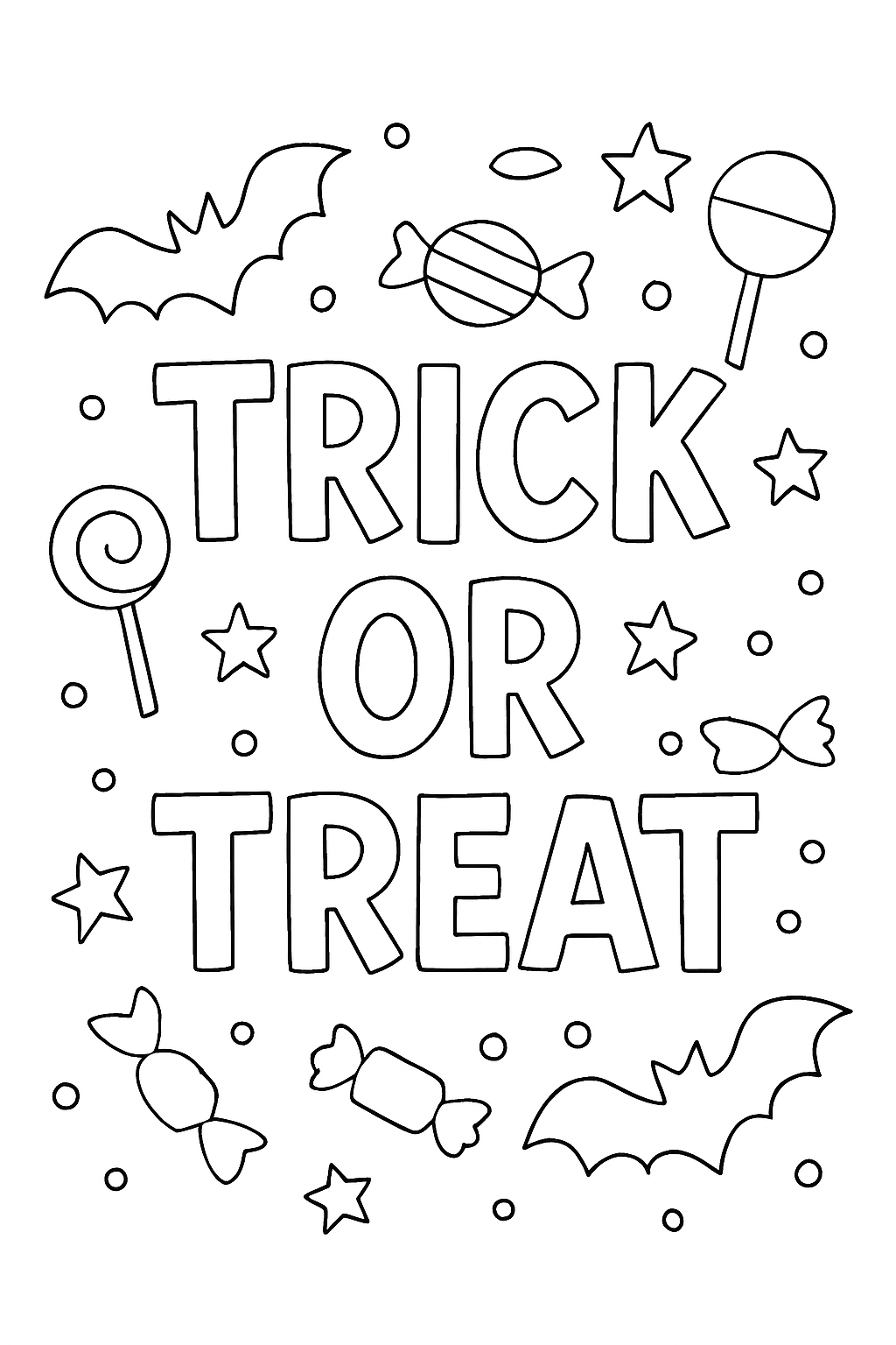 Whimsical Trick or Treat Halloween Coloring Page for Kids Coloring Book Pages