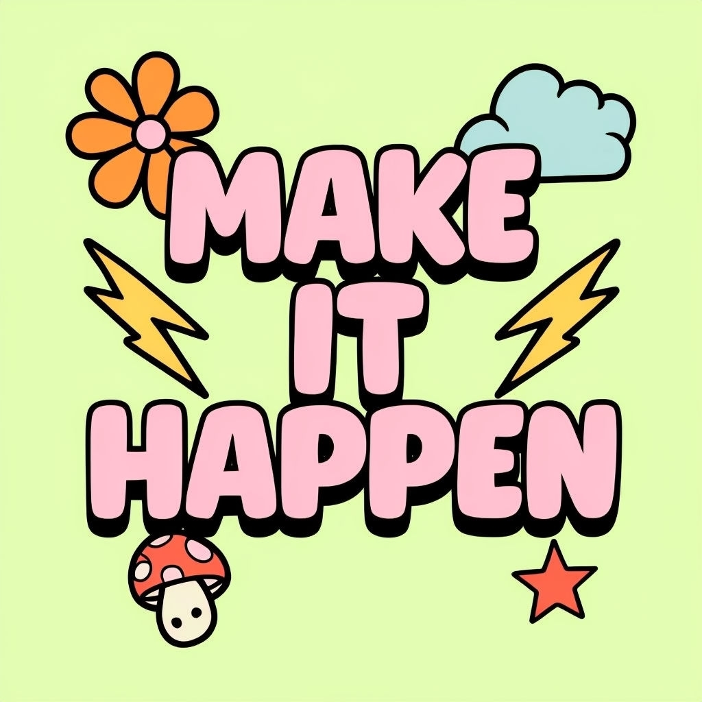 Make It Happen Motivational Cartoon Style Sticker