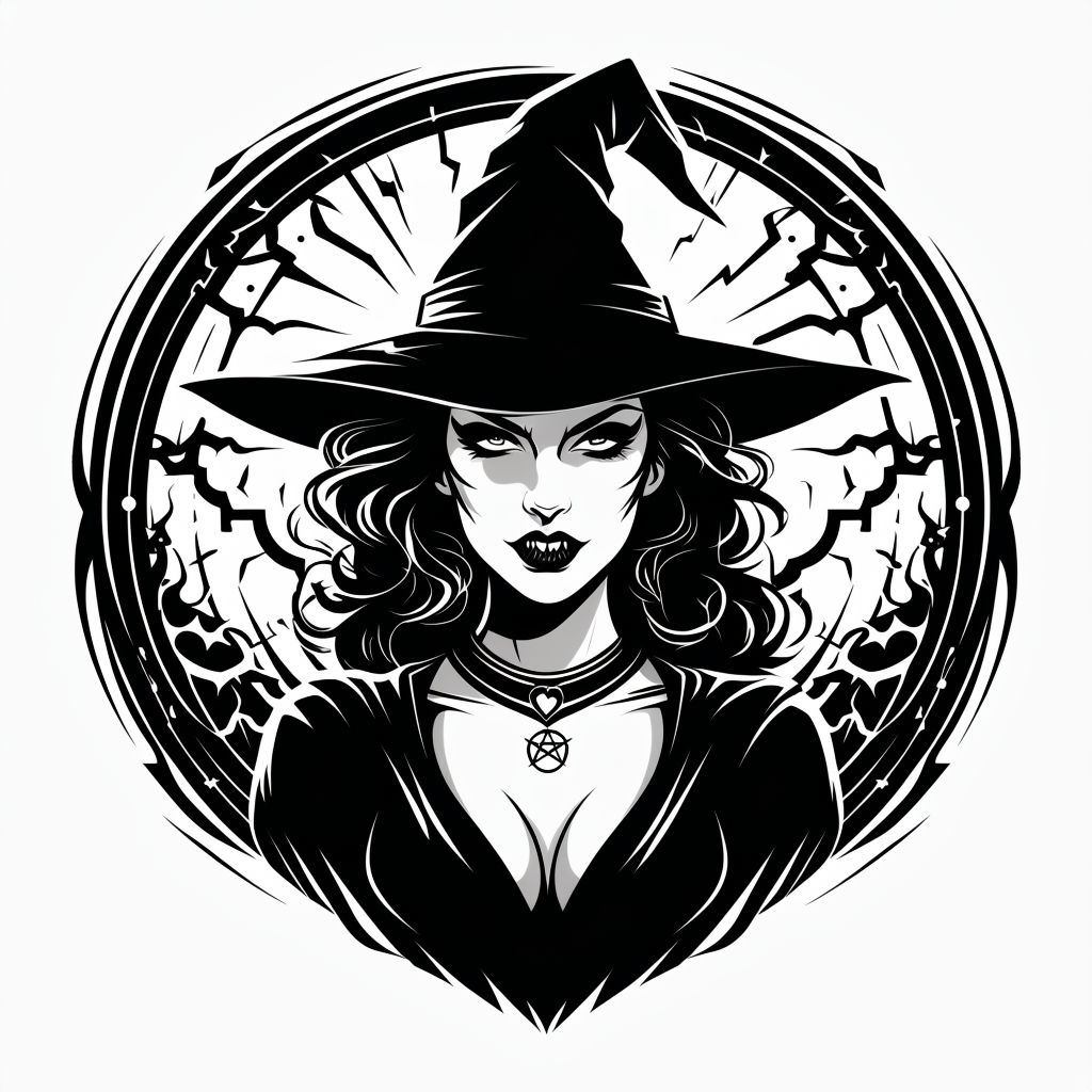 Striking Black and White Witch Illustration for Halloween Mug