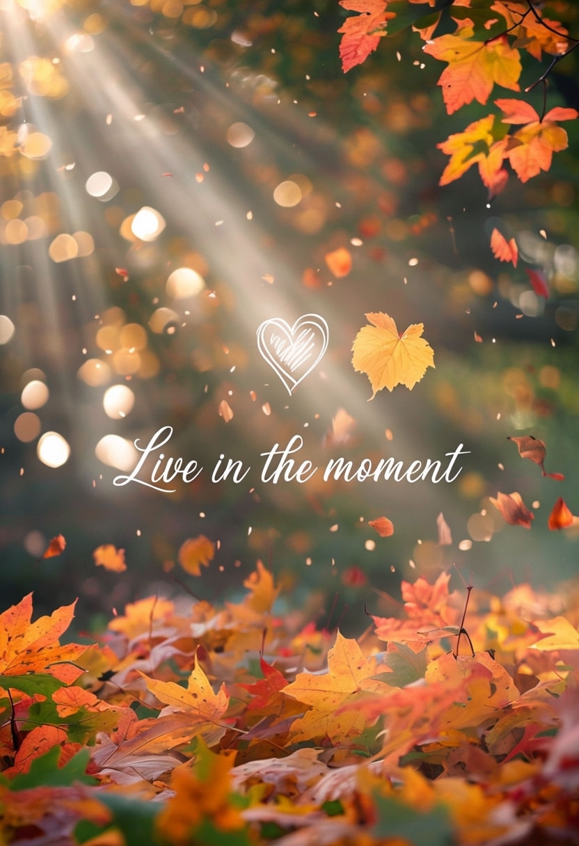 Autumn Leaves 'Live in the Moment' Motivational Art Poster