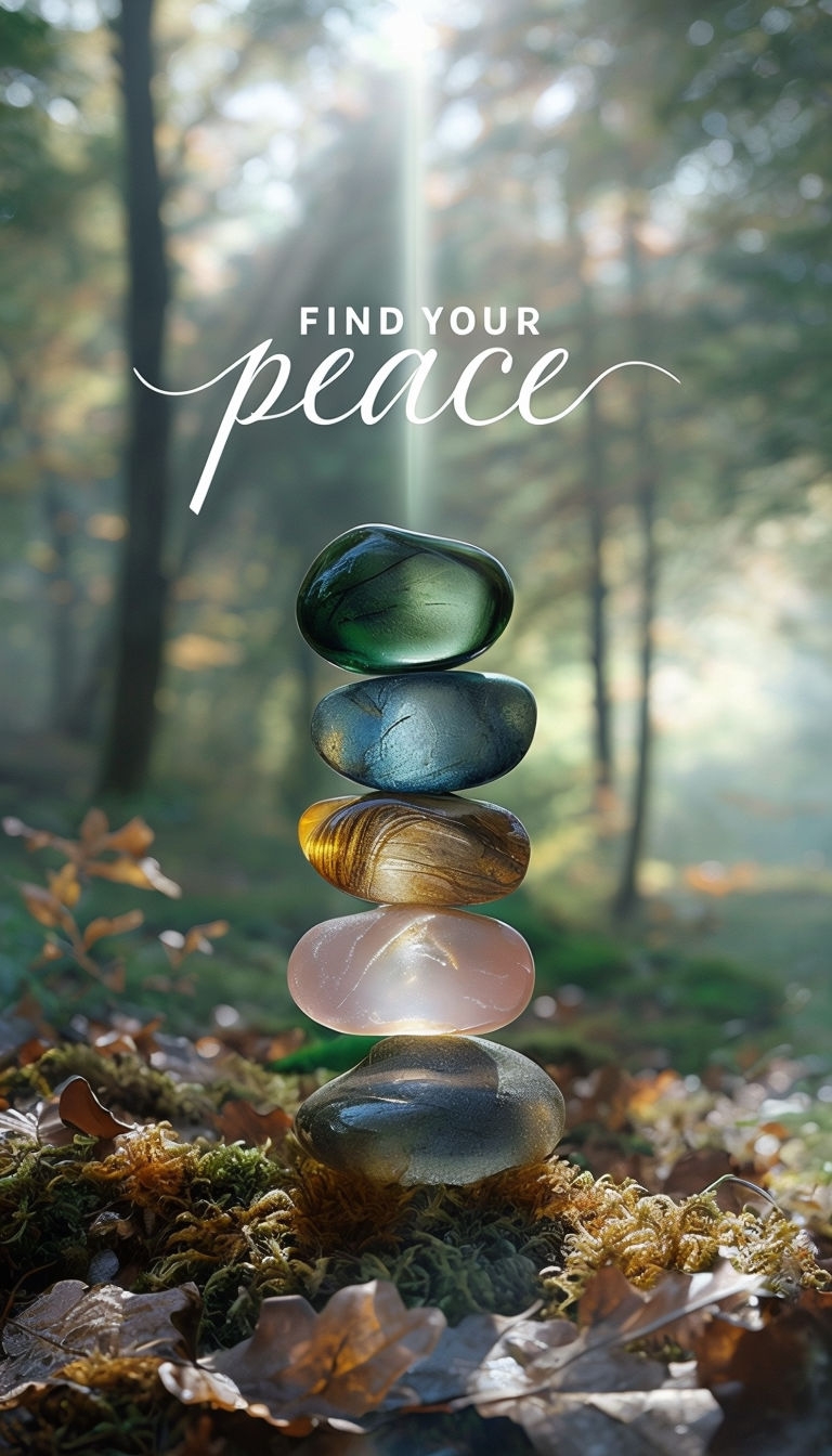 Translucent Glass Pebbles in Serene Forest Scene Mobile Wallpaper