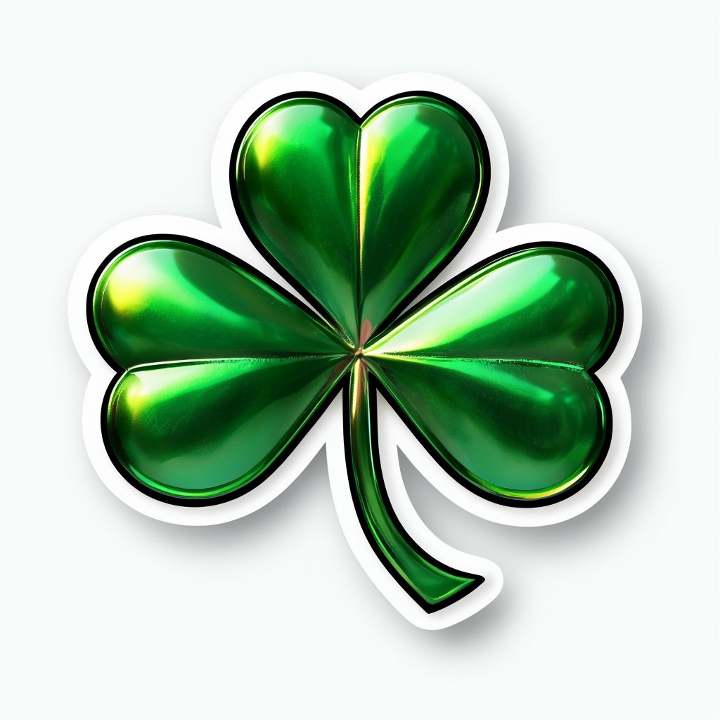 Glossy Three-Dimensional Shamrock with Metallic Sheen Sticker