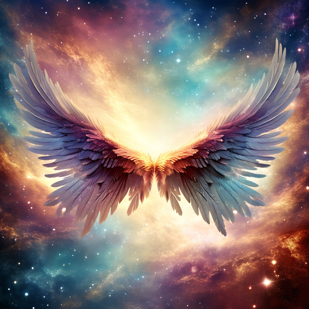 Prompt: angel wings on universe galaxy 