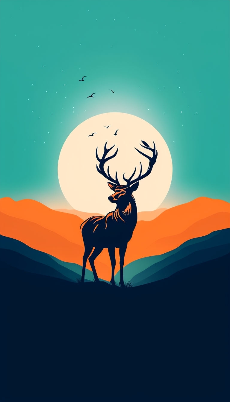Majestic Stag Silhouette with Dusk Sky and Birds Mobile Wallpaper