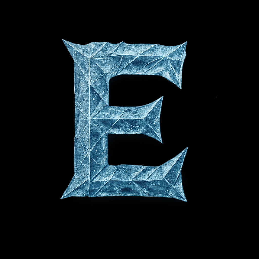 Icy Blue Stylish Letter E Monogram Digital Artwork