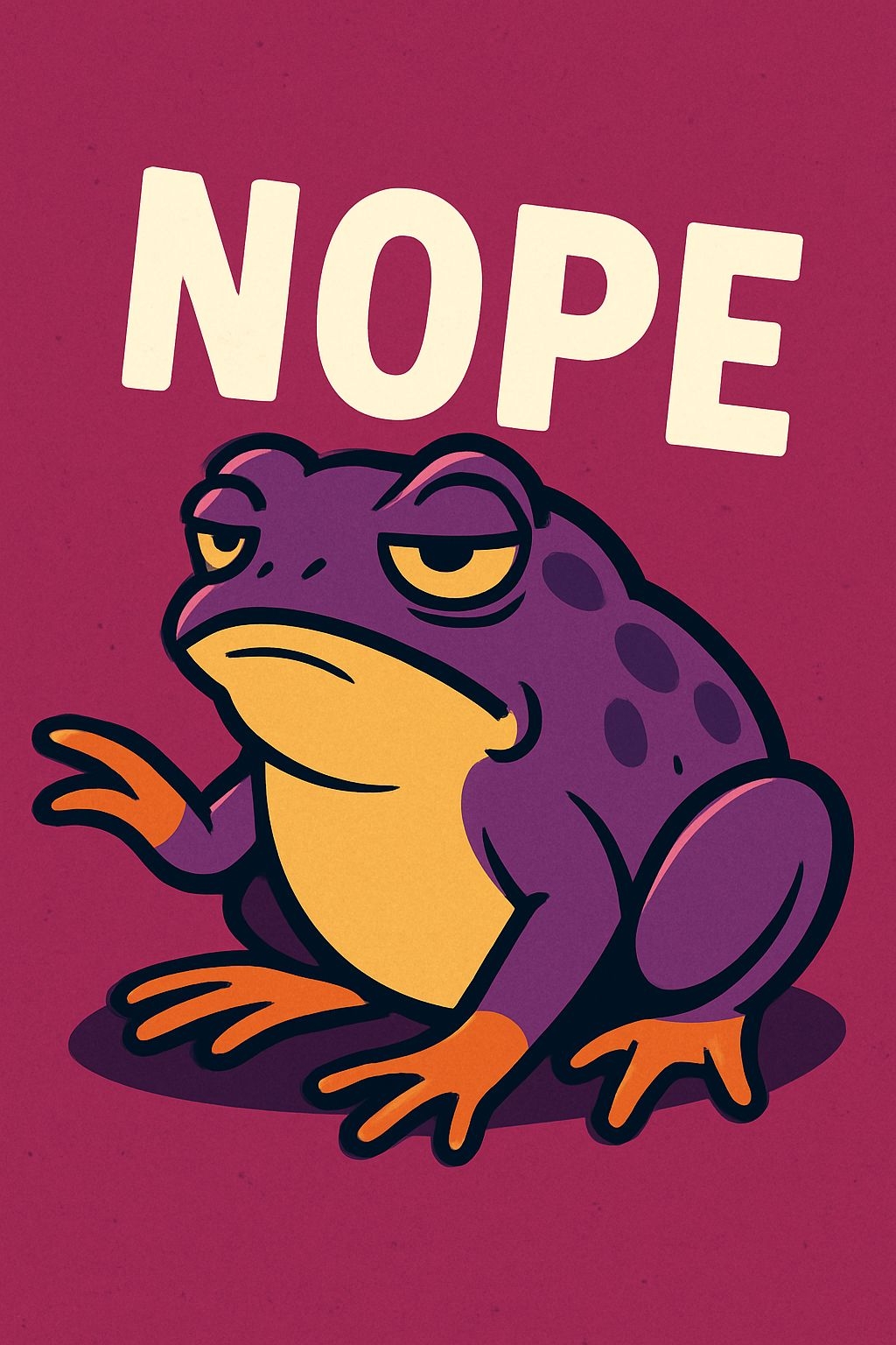 Grumpy Purple Frog with Nope Text Cartoon T-Shirt
