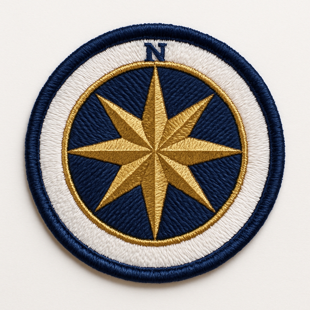 Nautical Embroidered Patch with Compass Rose Design for Hats