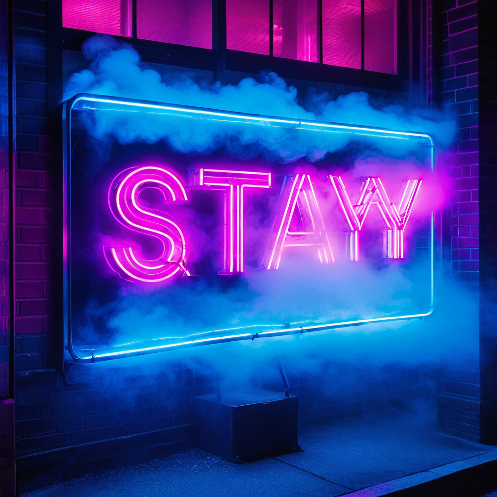 Neon sign emblazoned with 