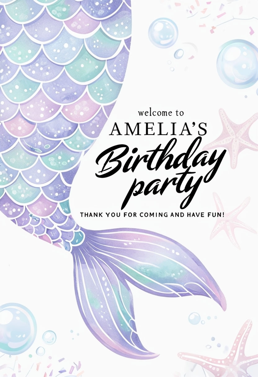 Whimsical Mermaid Tail Birthday Party Invitation Design Event Sign