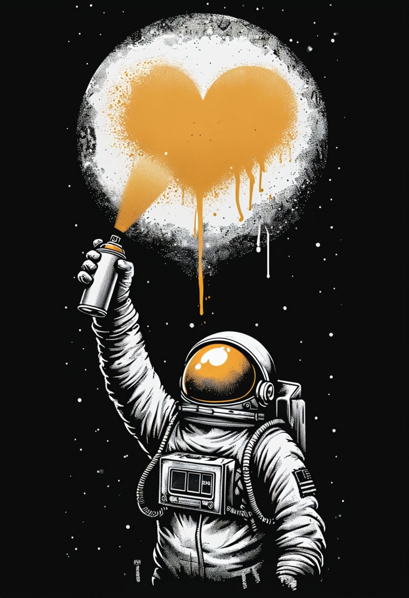 Astronaut Creating Amber Heart in Space Art Illustration Mobile Wallpaper