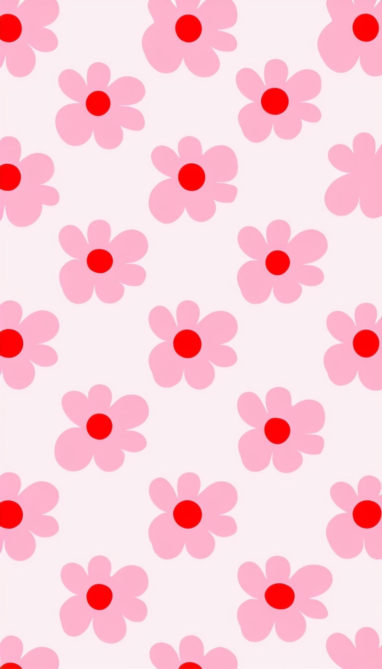 Cheerful Cartoon Flower Pattern on Light Pink Background Mobile Wallpaper