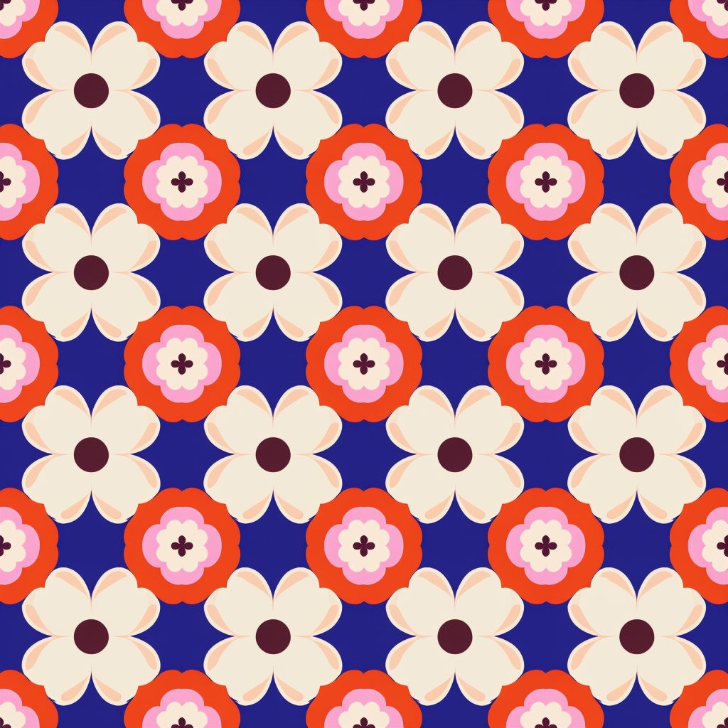 Vibrant Retro Floral Seamless Pattern in Bold Colors