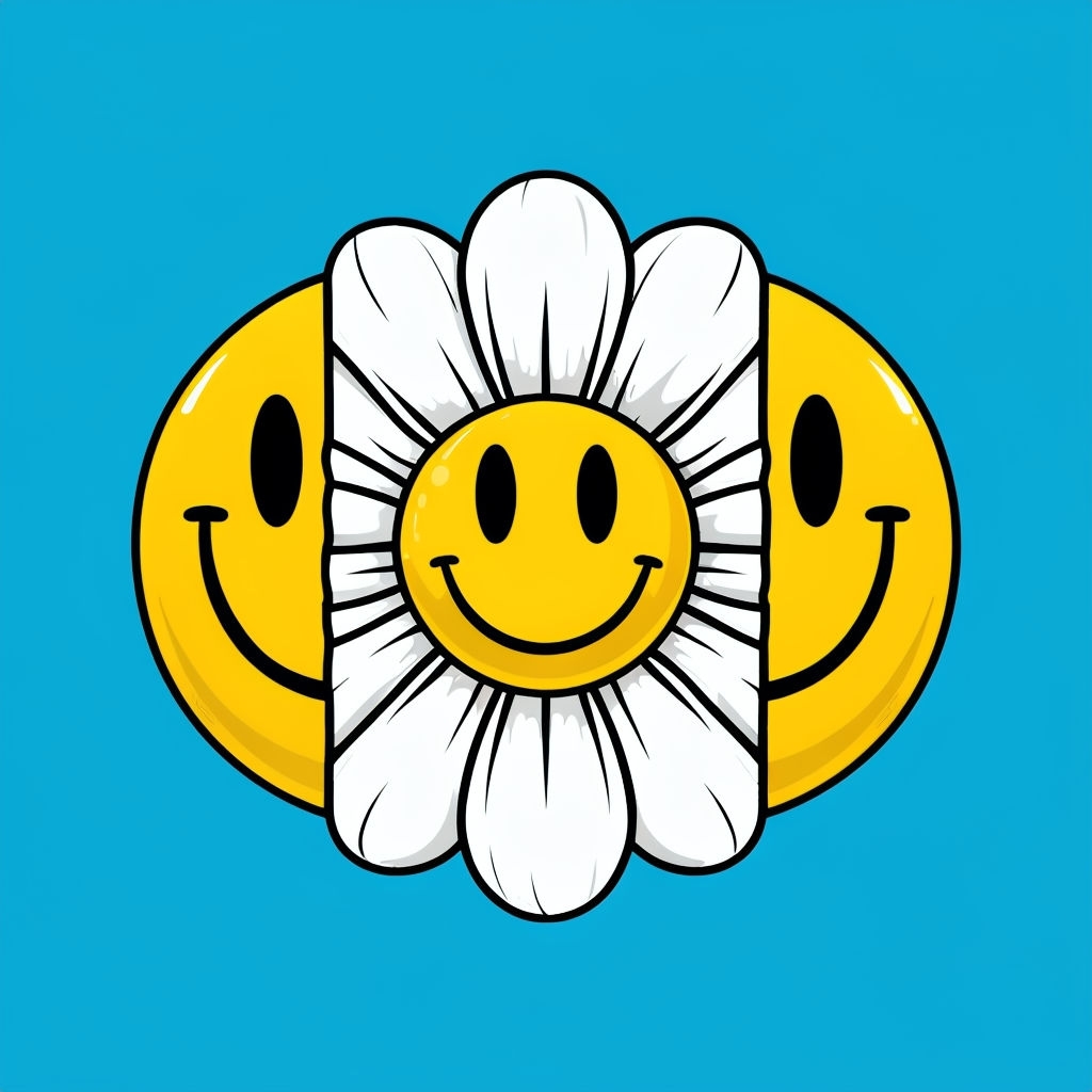 Cheerful White Daisy with Smiley Faces Pop Art T-Shirt