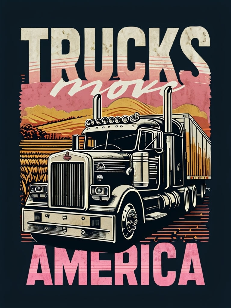 Vintage American Semi-Truck Illustration with Bold Typography Poster