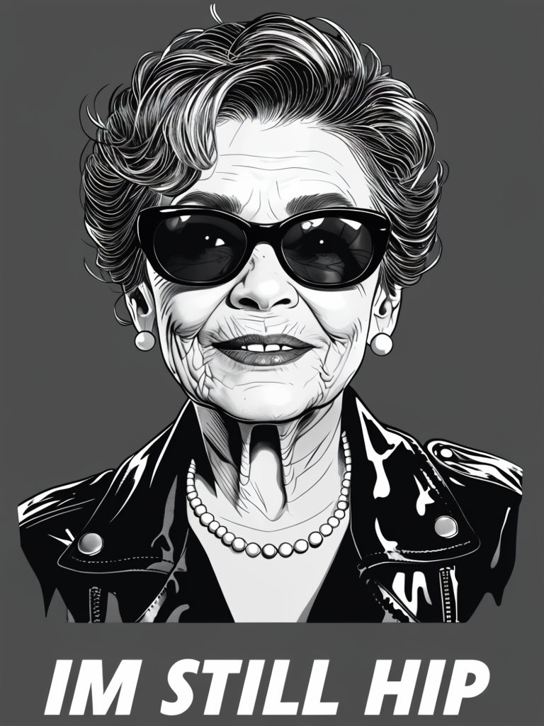 Stylish Elderly Woman with Sunglasses Illustration Poster