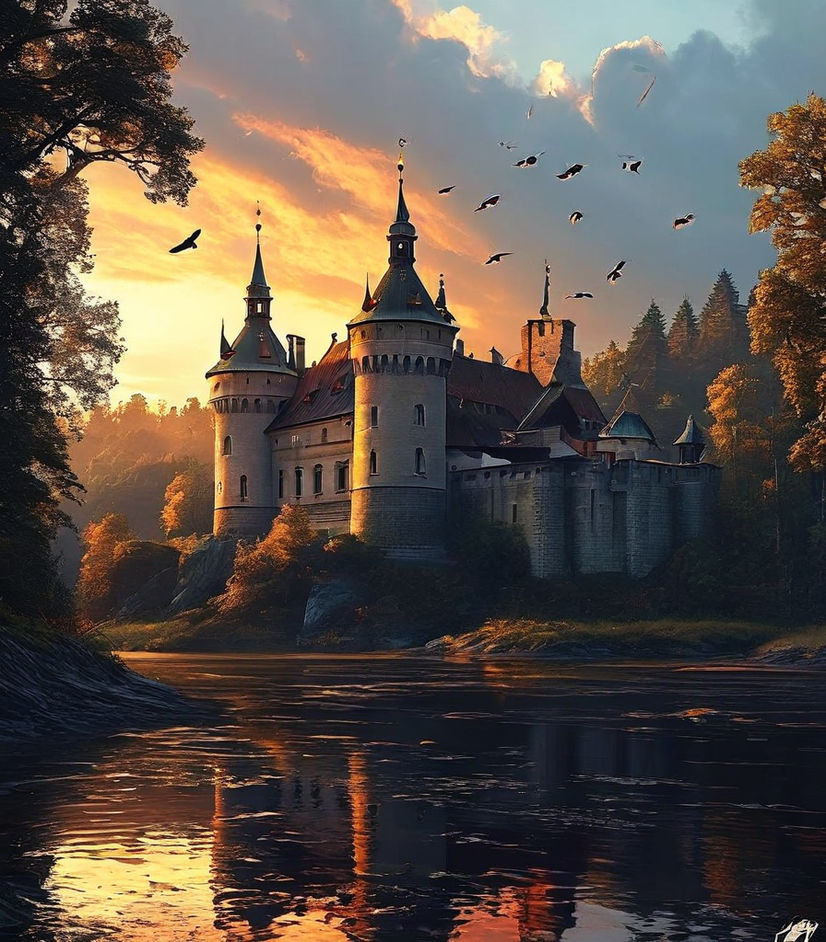 Draw in the backround beautiful traku castle in lithuania. I... by ...