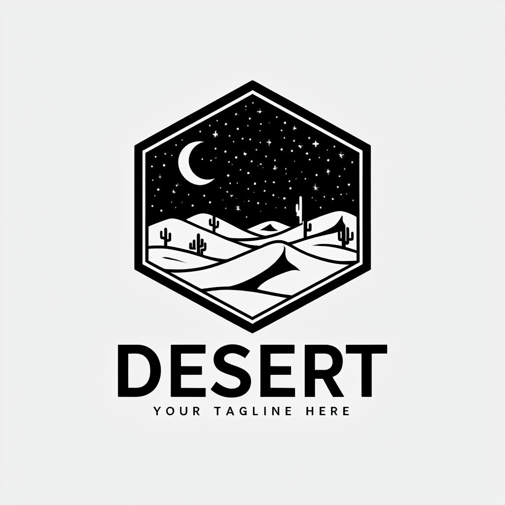 Minimalist Desert Night Scene Hexagonal Logo Design