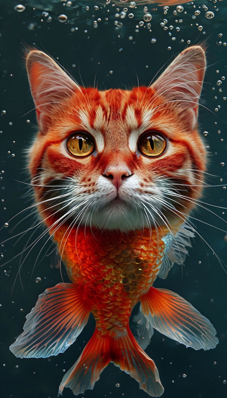 Surreal Hybrid Cat-Fish Creature Digital Artwork Illustration Art
