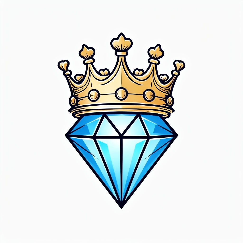 Vivid Blue Diamond and Golden Crown Minimalist Sticker