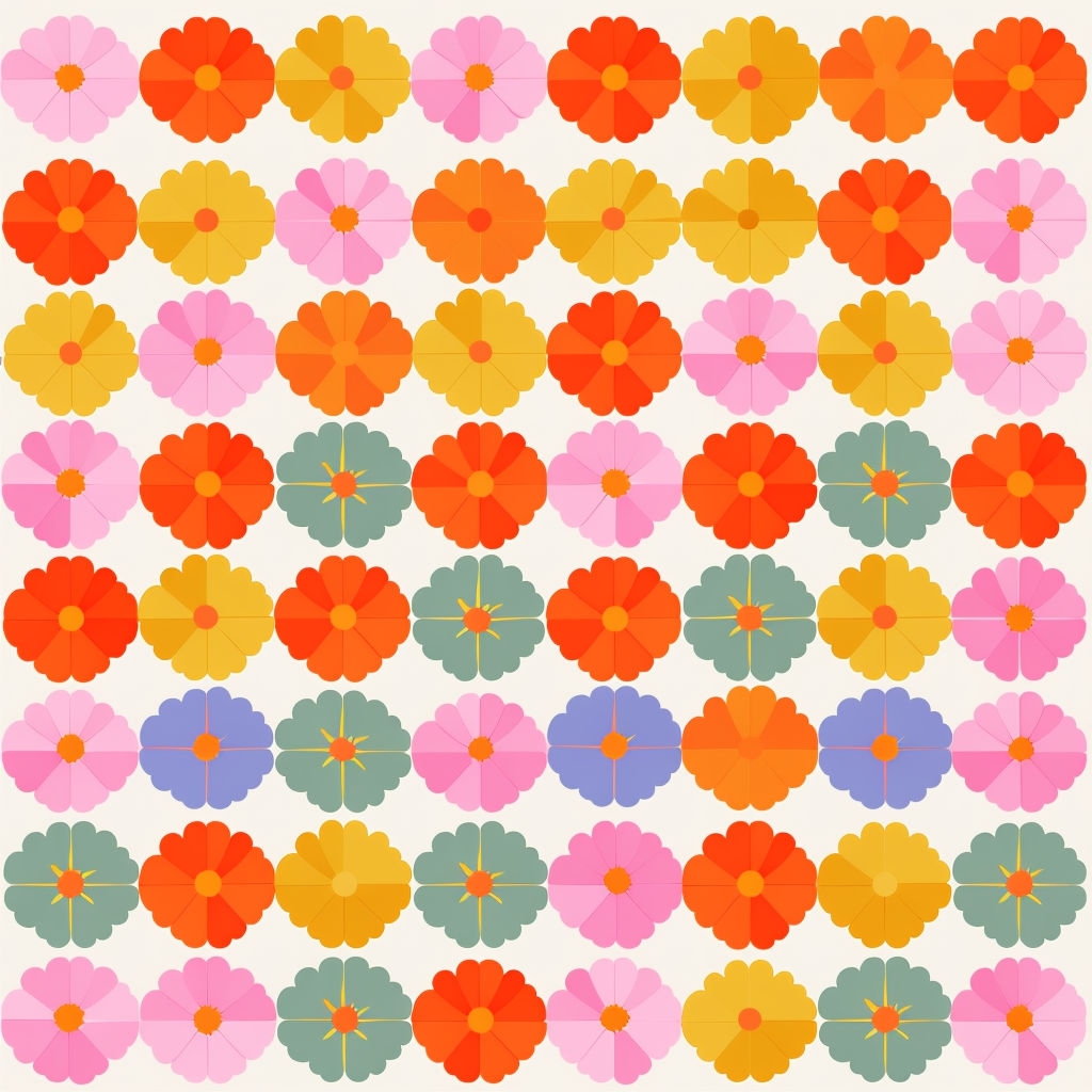 Vibrant Retro Floral Symmetrical Pattern Design Sticker