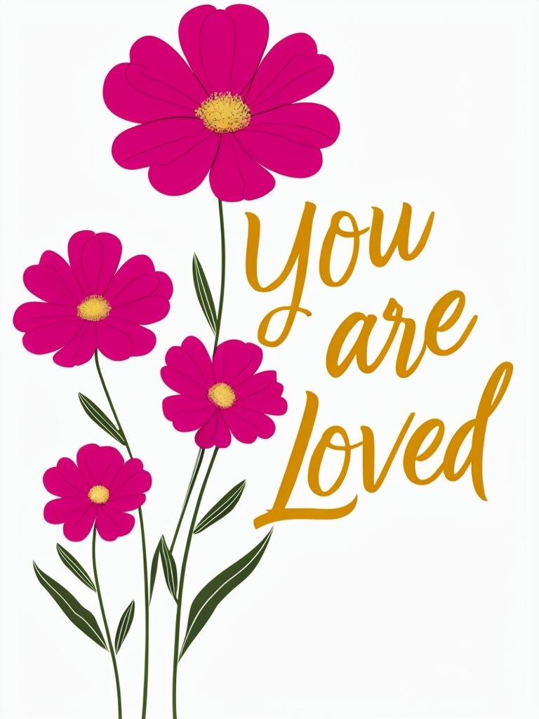Vibrant Magenta Flowers with You Are Loved Text Card Design