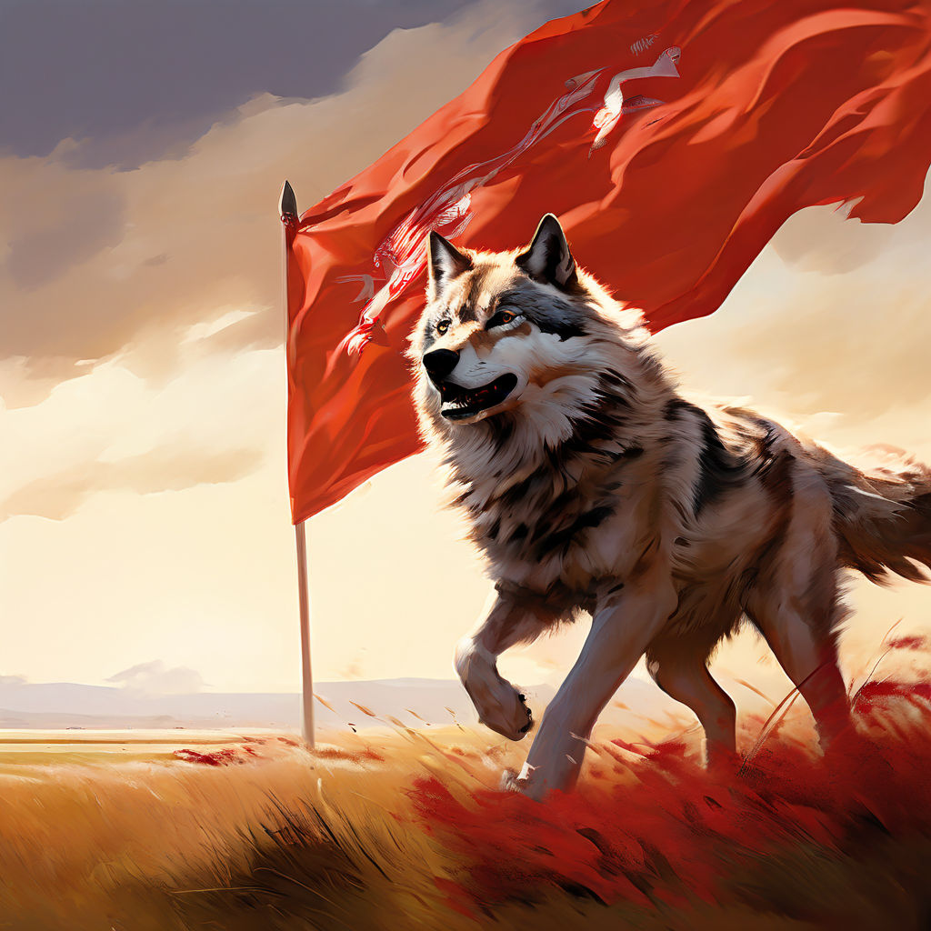 Wolf strides past a fluttering Turan flag by Süleyman Çoker - Playground