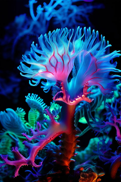 Neon Bioluminescent deep-sea environment capturing siphonoph... by ...