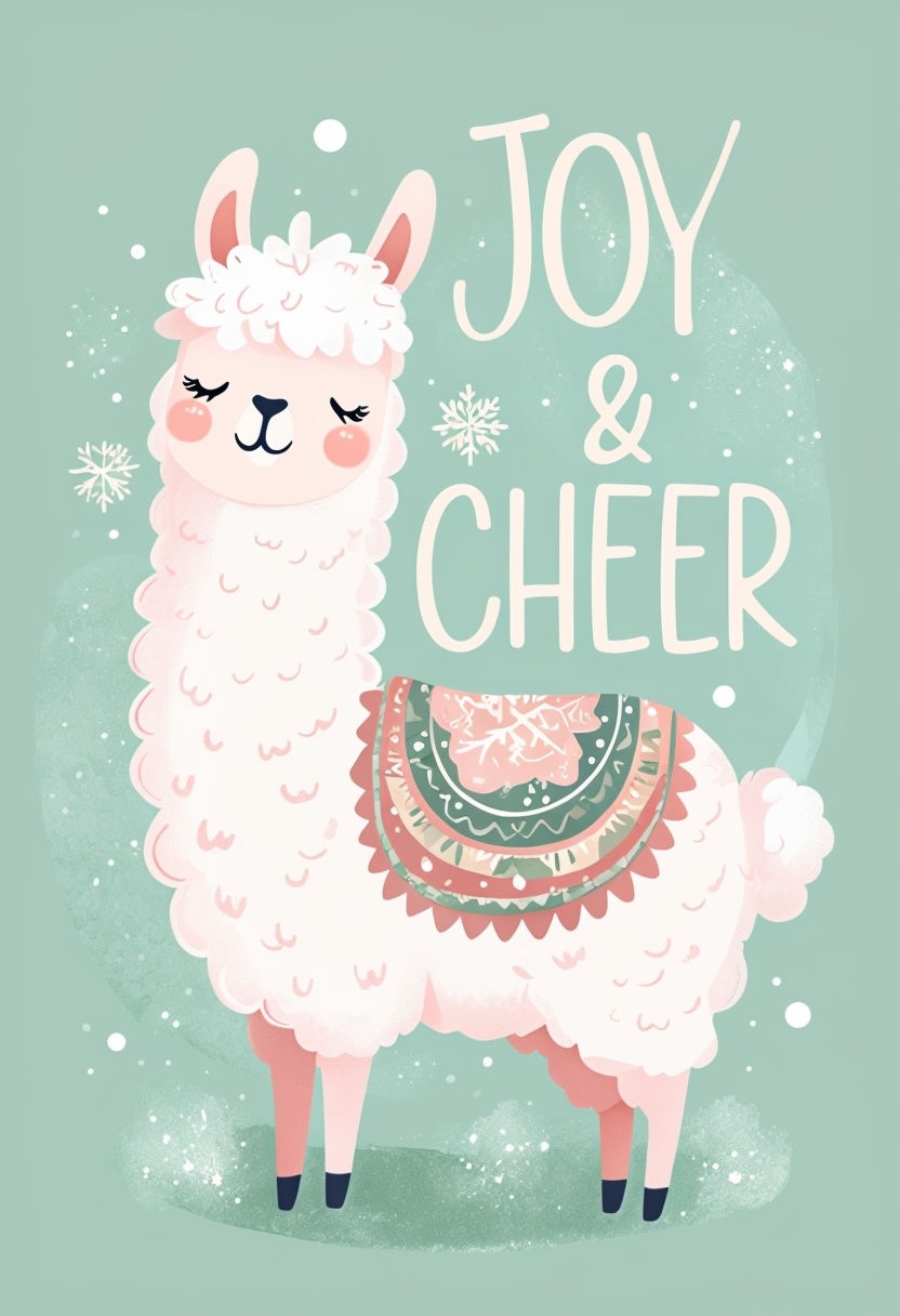 Joyful Llama Holiday Cheer Illustration for Festive Cards