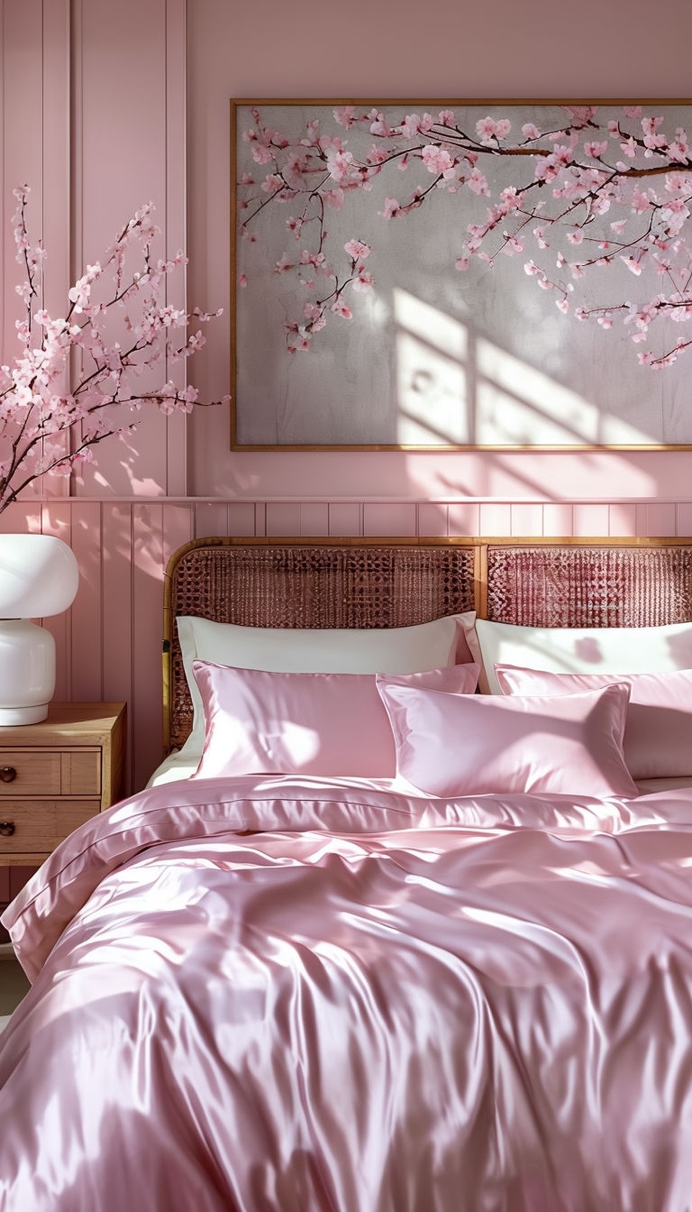 Serene Cozy Pink Bedroom Instagram Reel Social Media Post