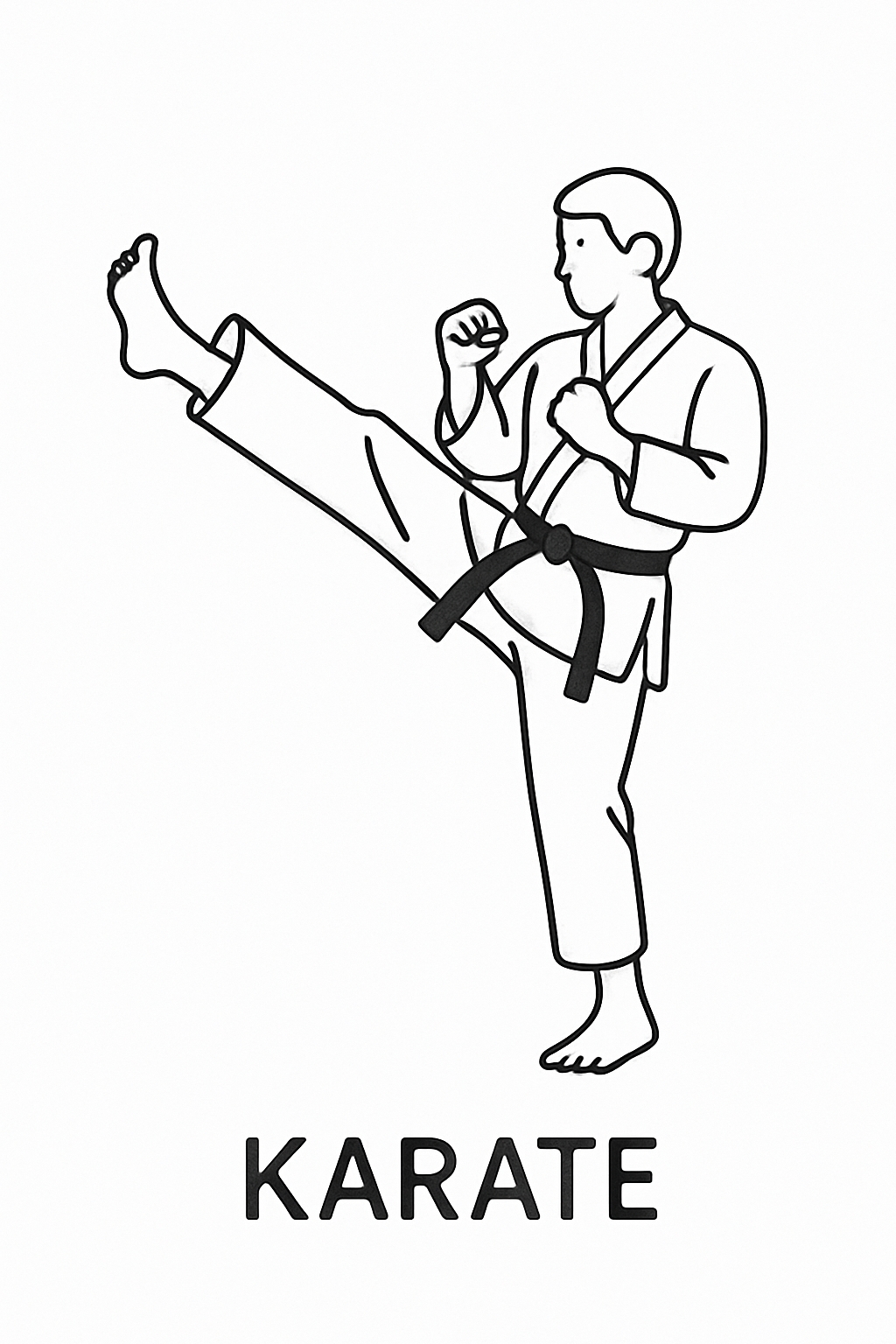 Minimalist Male Karate Practitioner High Kick Coloring Page