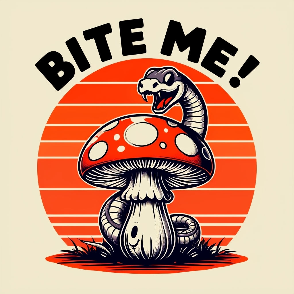 Playful Retro Snake and Toadstool Mushroom Cartoon Sticker