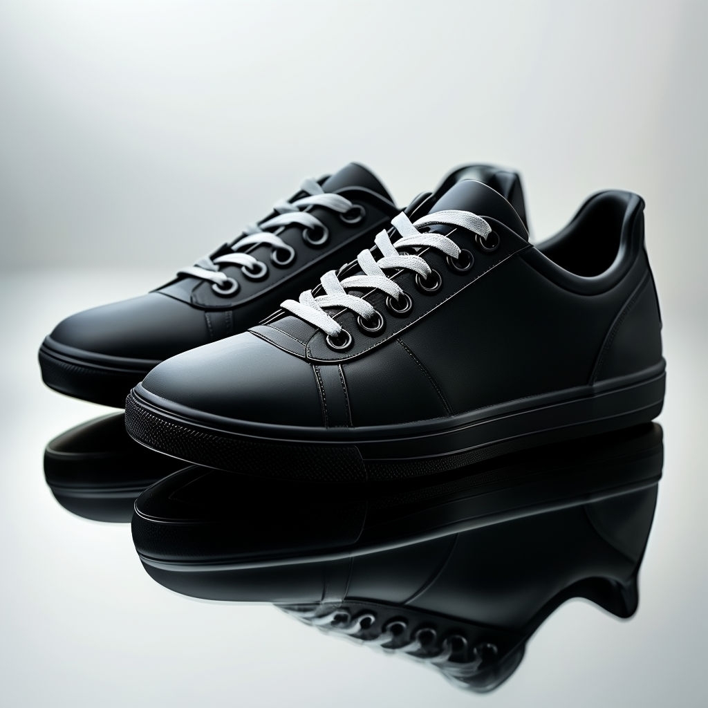 Sleek Matte Black Low-Top Sneakers Mockup