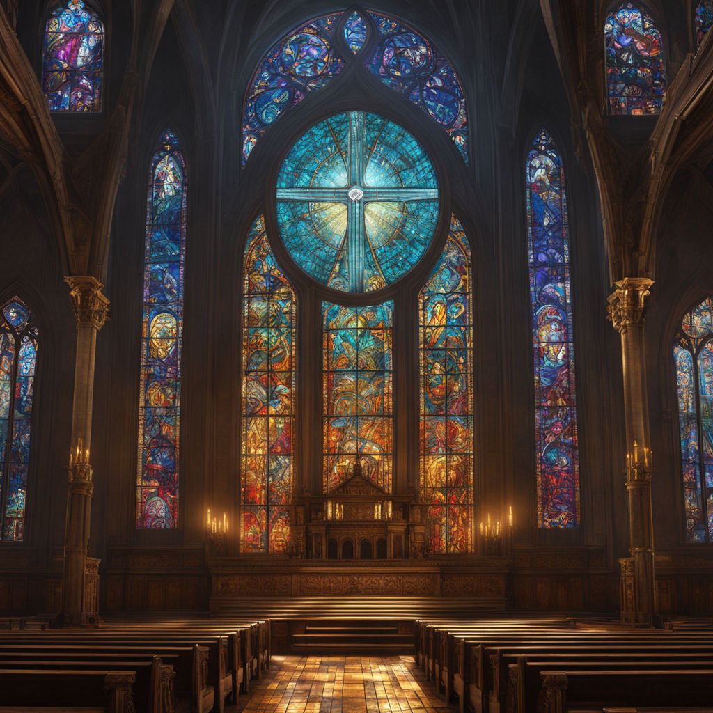 The stained glass inside the church shines with the sunlight... by 廣長芳弘 ...