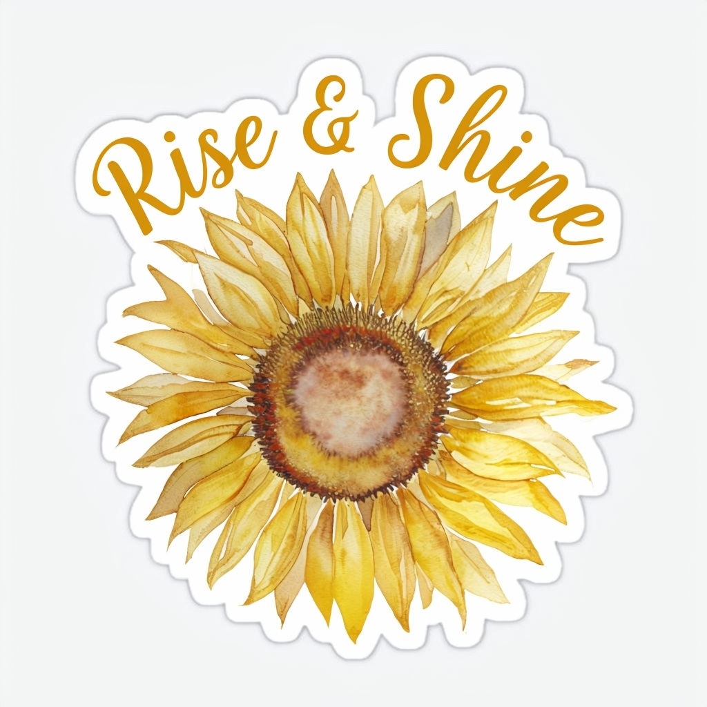 Watercolor Sunflower Rise & Shine Uplifting Sticker