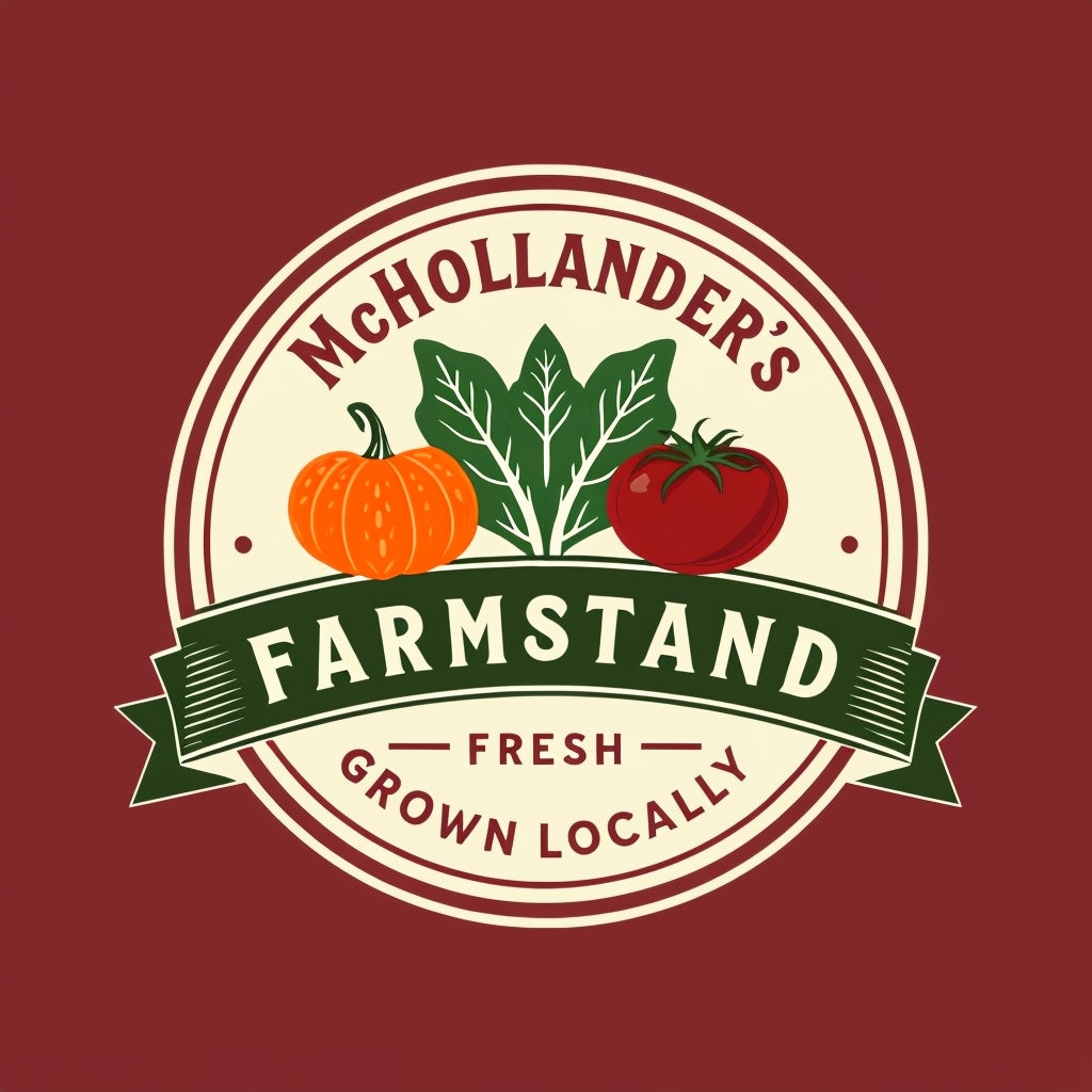 Vintage Farmstand Logo with Fresh Vegetables Design