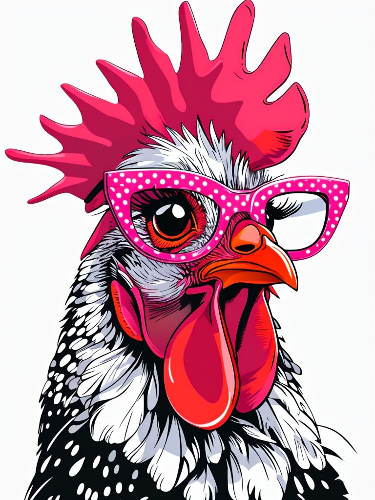 Stylish Cartoon Chicken with Pink Glasses T-Shirt