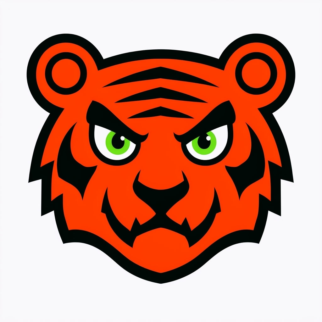Vibrant Cartoon Tiger Face Illustration on White Background Sticker