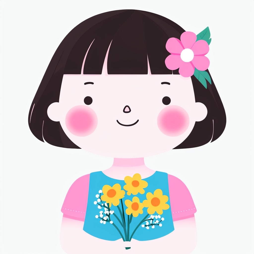Cute Cartoon Character with Flower Bouquet Illustration Mug
