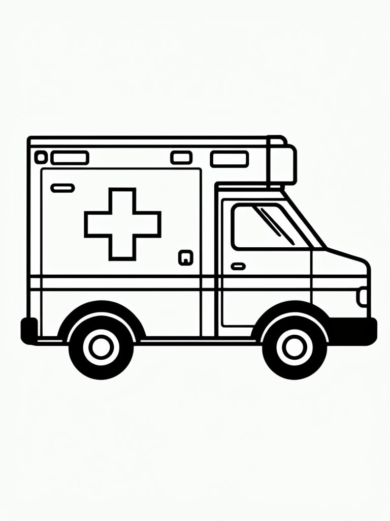 Simple Black and White Ambulance Line Drawing Coloring Page