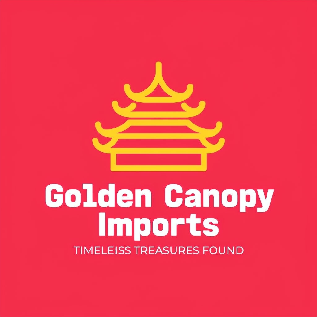 Minimalist Golden Canopy Imports Logo with Pagoda Icon