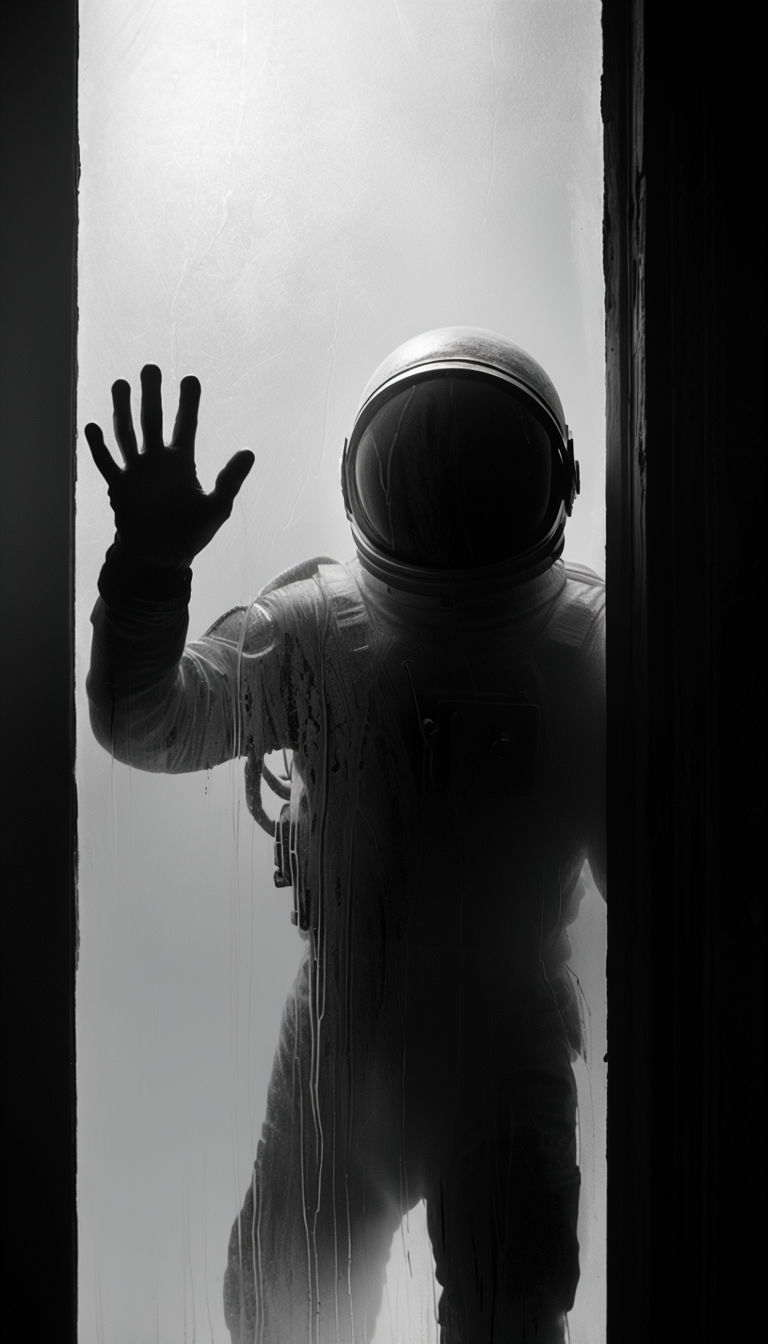 Mysterious Shadowy Astronaut Photograph Conveying Isolation Art