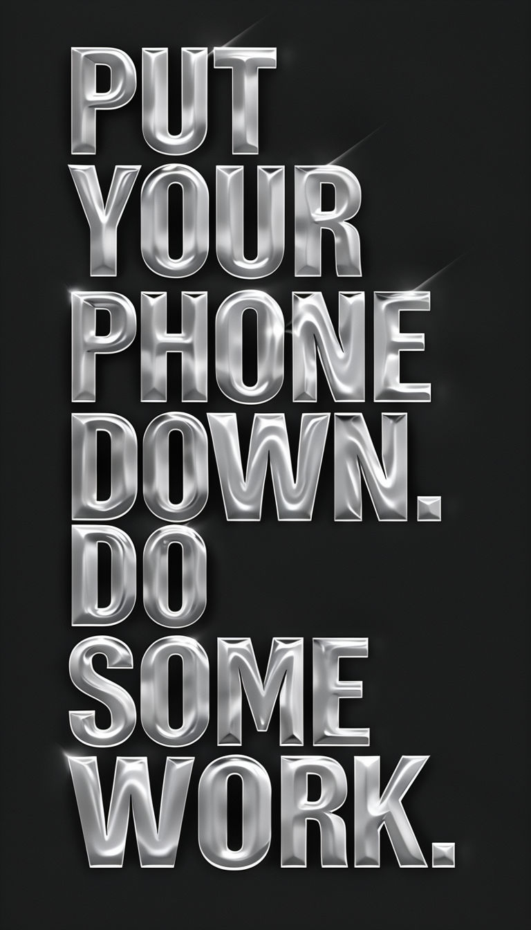 Bold Silver Typography Motivational Poster for Phone Down Reminder Mobile Wallpaper