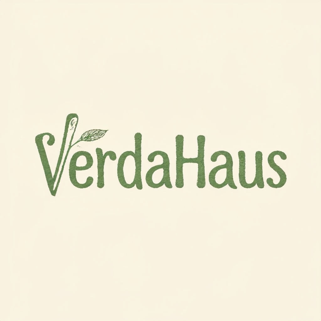 Modern Sustainable VerdaHaus Logo with Hand-Drawn Leaf Icon Logo