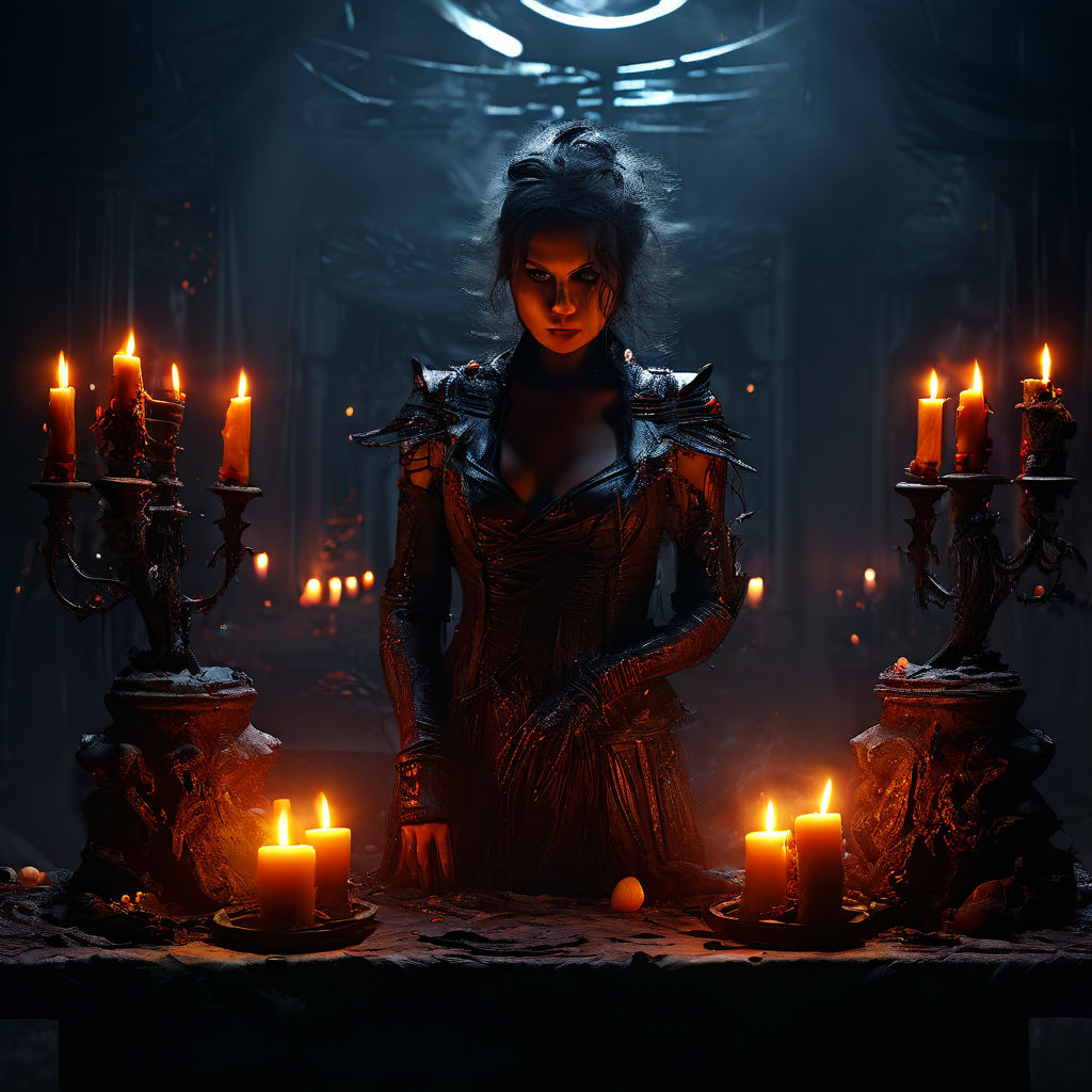 Prompt: halloween theme, candlelight, moon light, horror, hyper realistic, , sharp focus, emitting diodes, smoke, artillery, sparks, racks, system unit, motherboard, by pascal blanche rutkowski repin artstation hyperrealism painting concept art of detailed character design matte painting, 4 k resolution blade runner